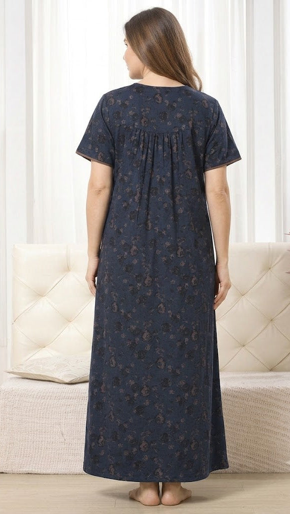 Vintage Bloom Digital Print Maxi Nightgown