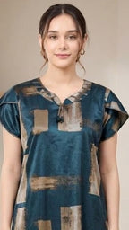 Abstract Elegance Teal Satin Long Nightgown