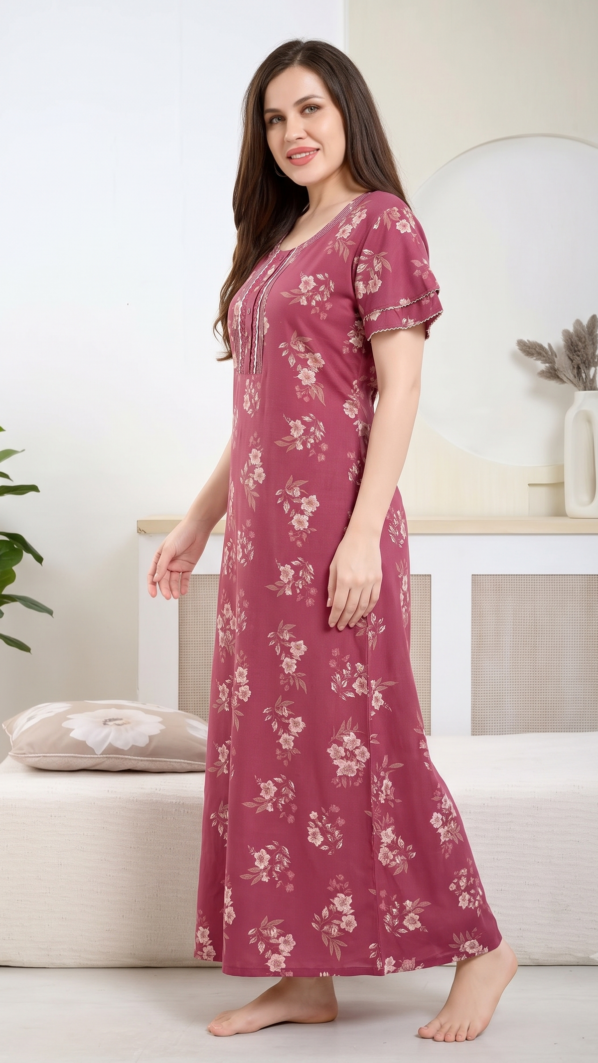 Floral Print Alpine Cotton A-Line Nightgown