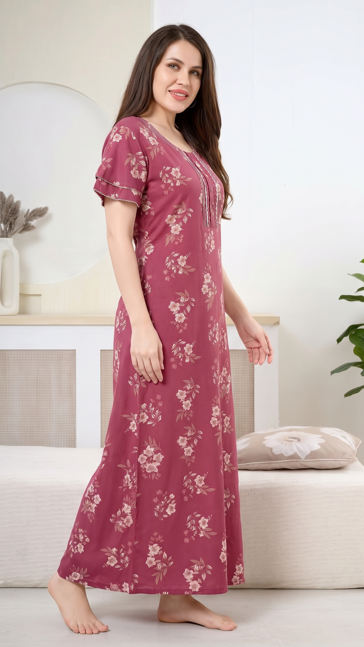 Floral Print Alpine Cotton A-Line Nightgown