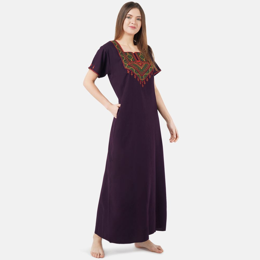 Resham Embroidery Night Gown