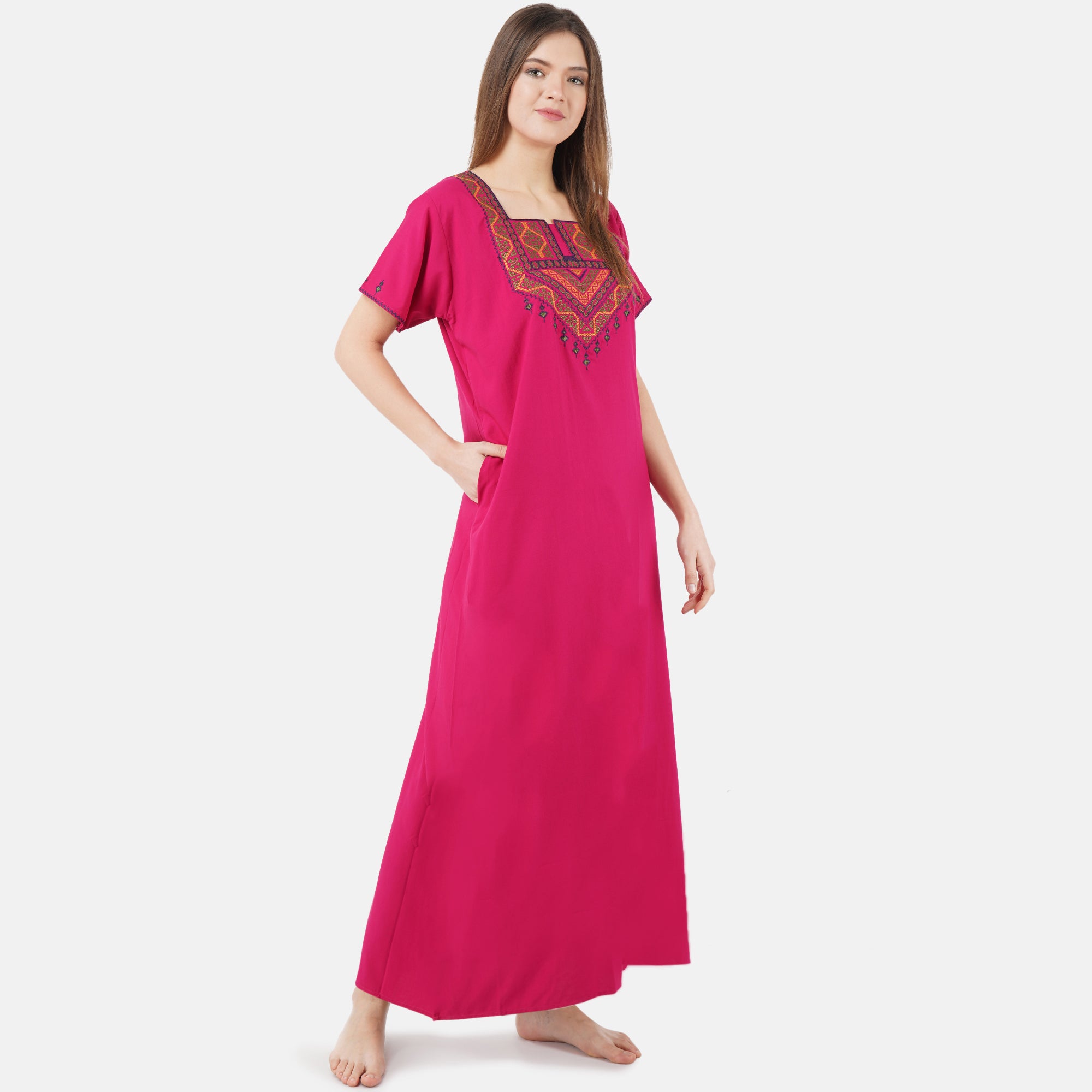 Resham Embroidery Night Gown