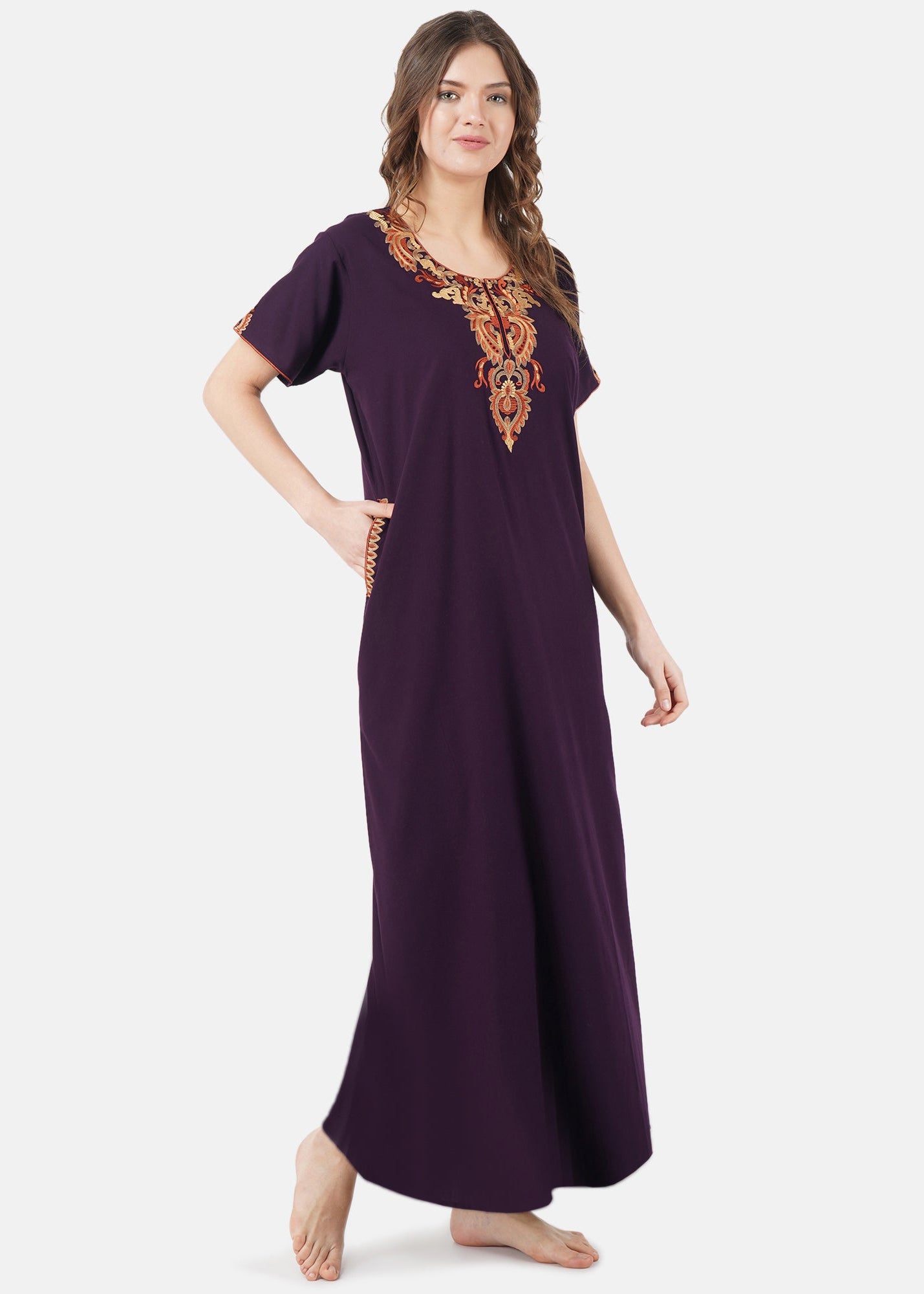 Cream Embroidery Night Gown