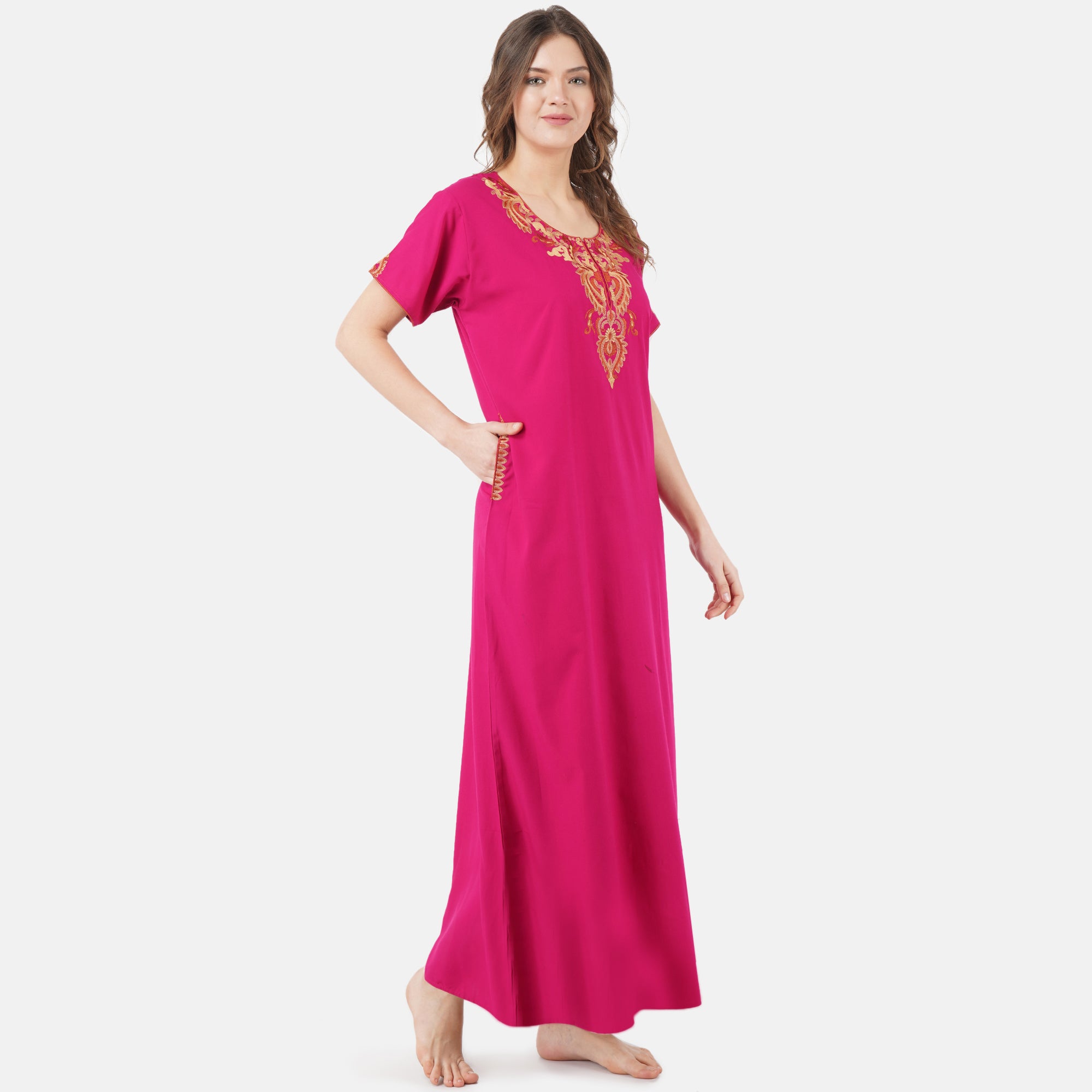 Cream Embroidery Night Gown