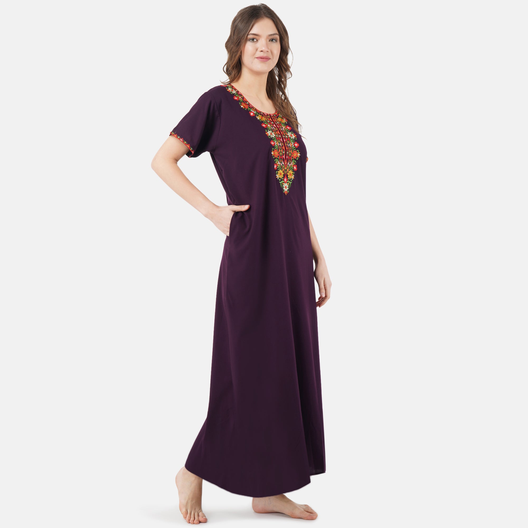 Multifloral Embroidery Night Gown