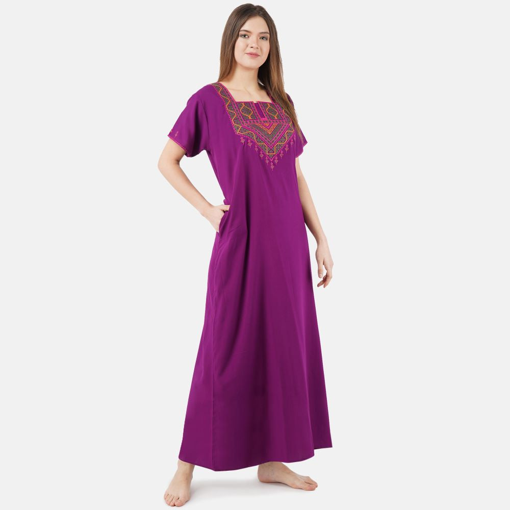 Resham Embroidery Night Gown