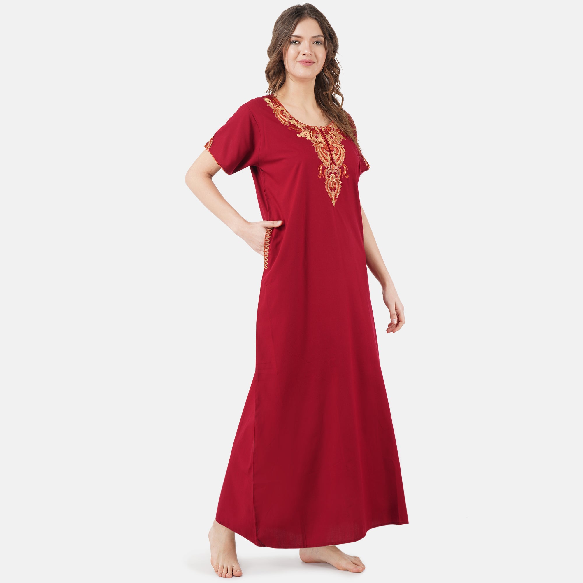 Cream Embroidery Night Gown