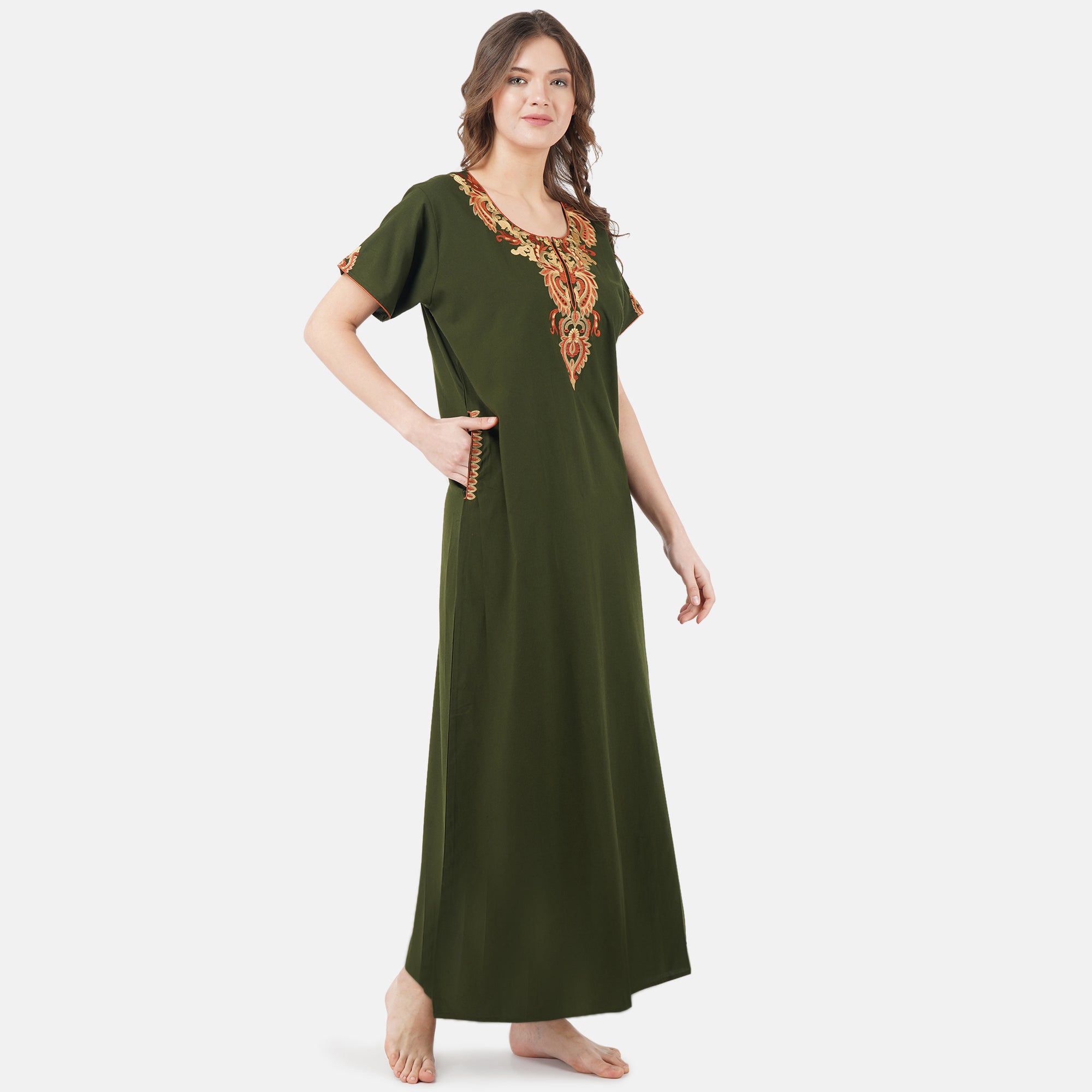 Cream Embroidery Night Gown