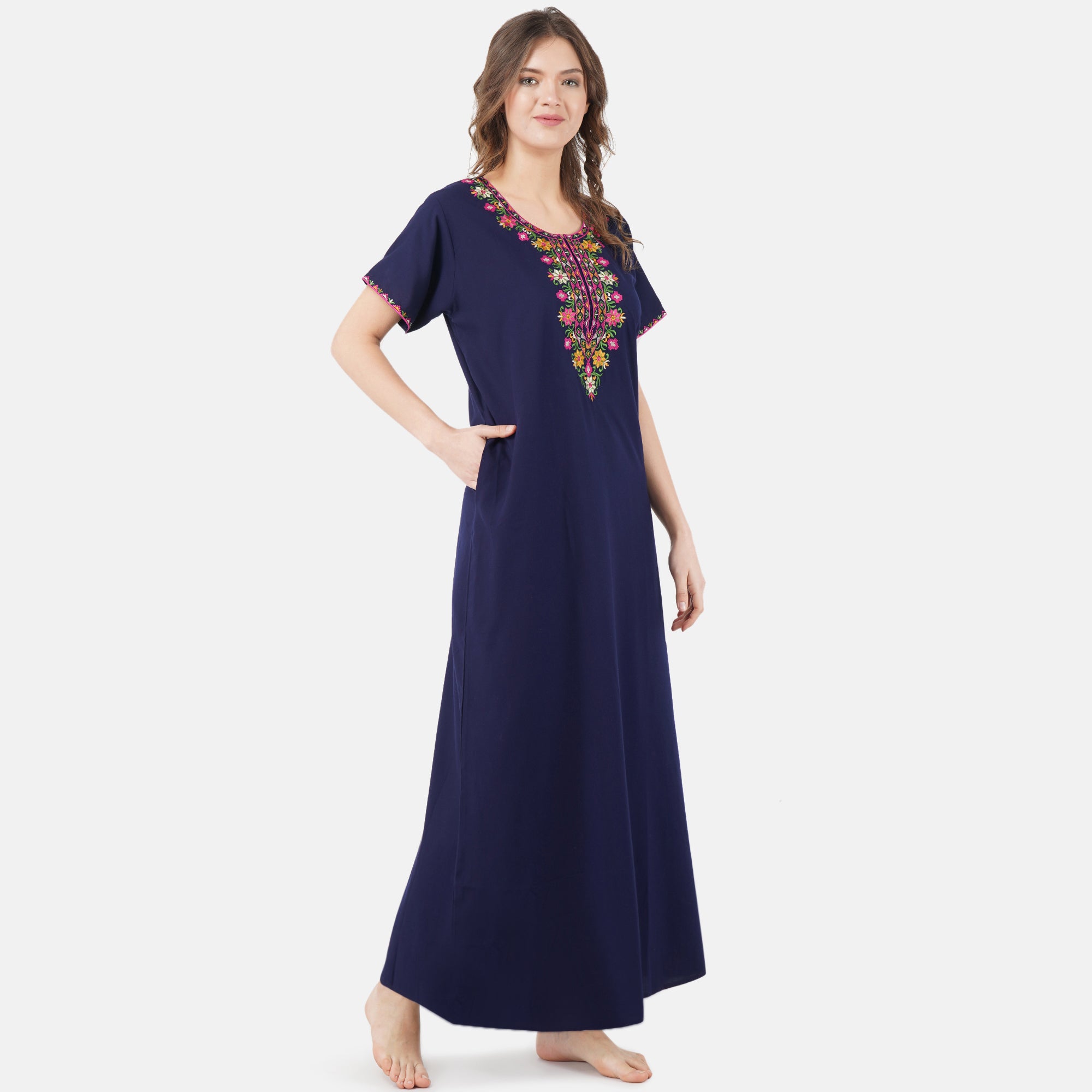 Multifloral Embroidery Night Gown