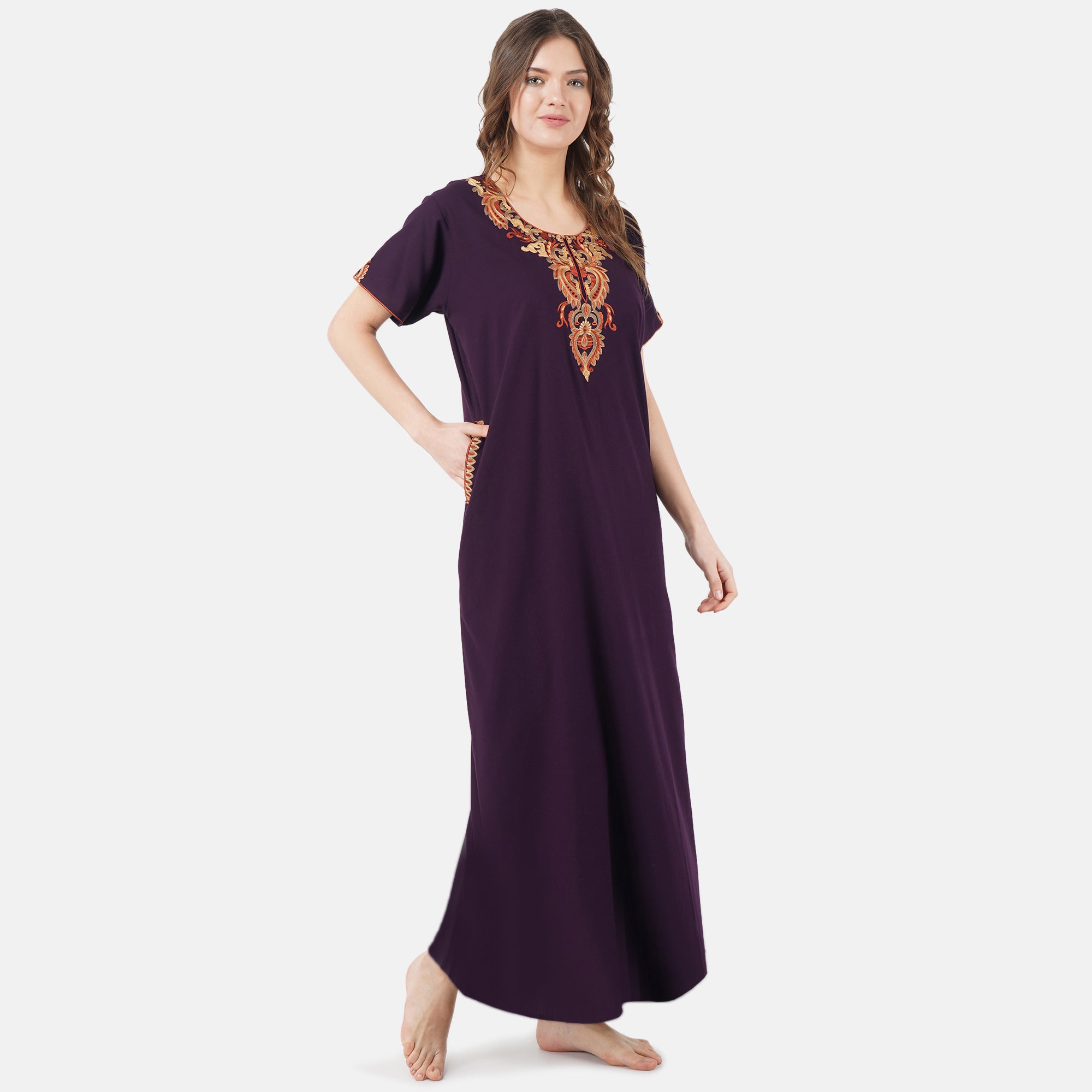 Cream Embroidery Night Gown