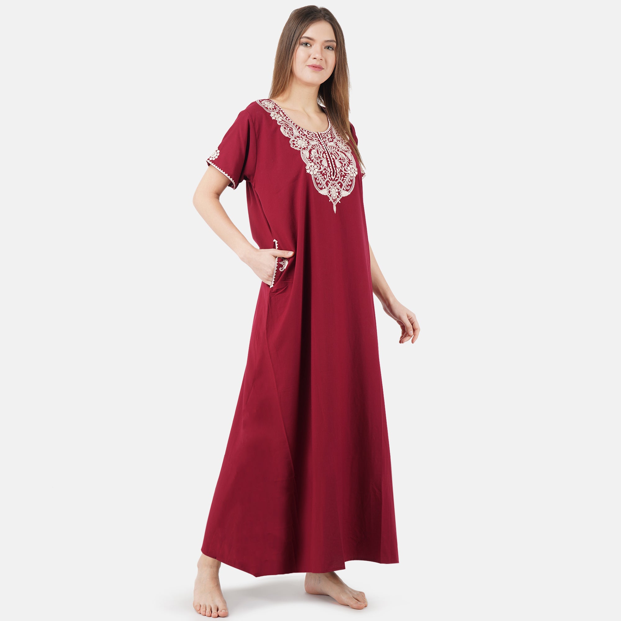 White Floral Embroidered Nightgown