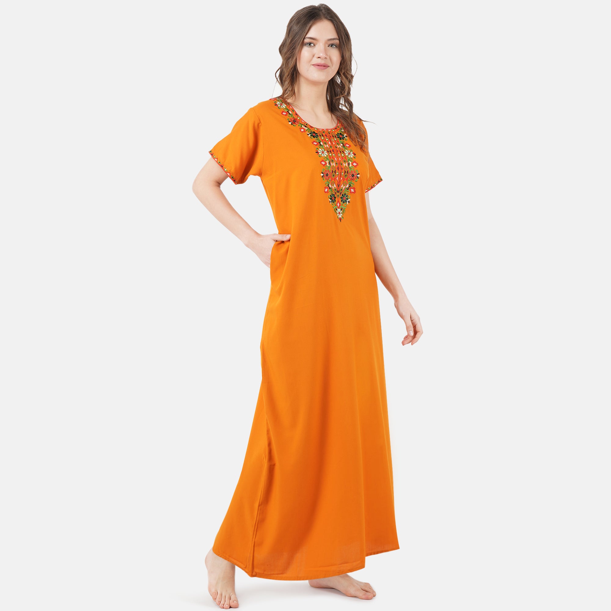 Multifloral Embroidery Night Gown