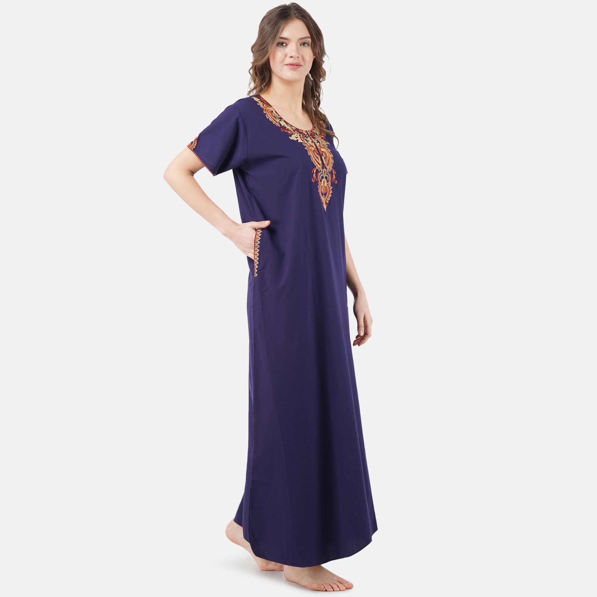 Cream Embroidery Night Gown