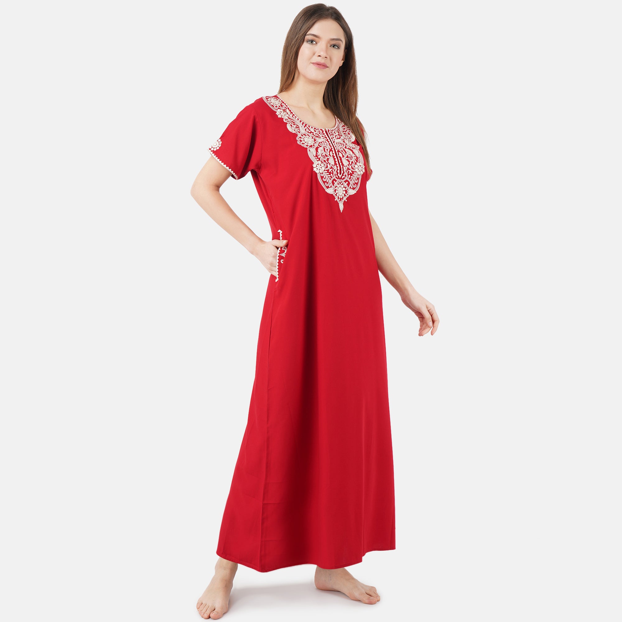 White Floral Embroidered Nightgown