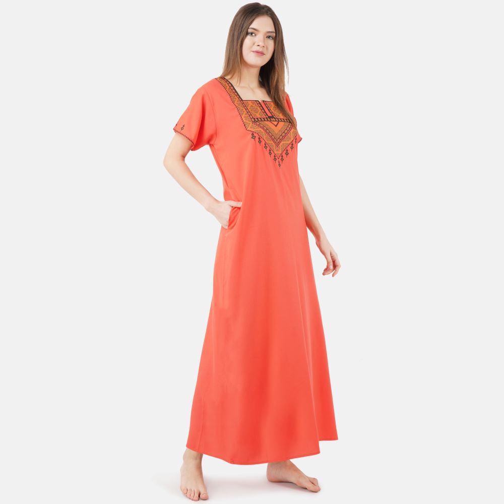 Resham Embroidery Night Gown