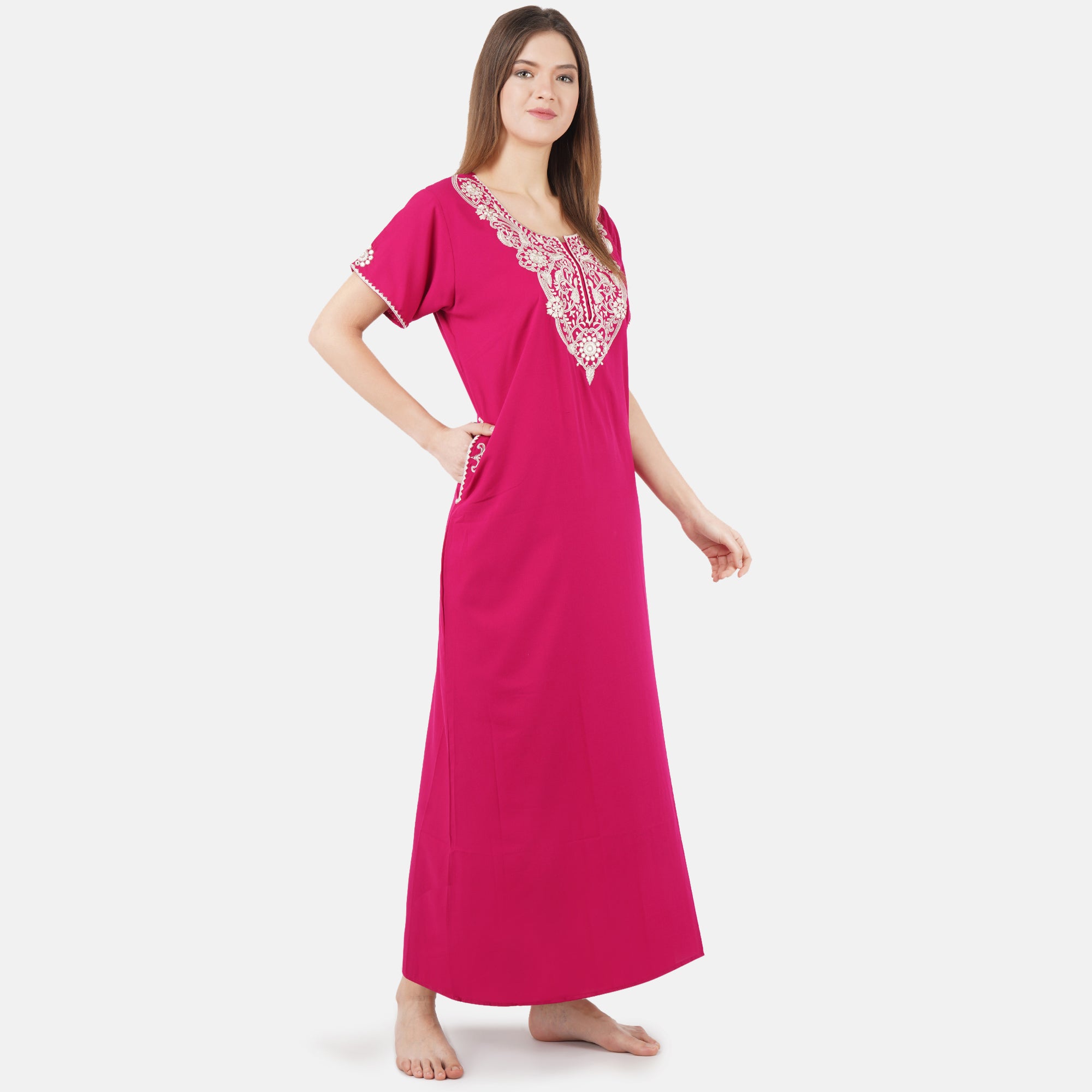White Floral Embroidered Nightgown