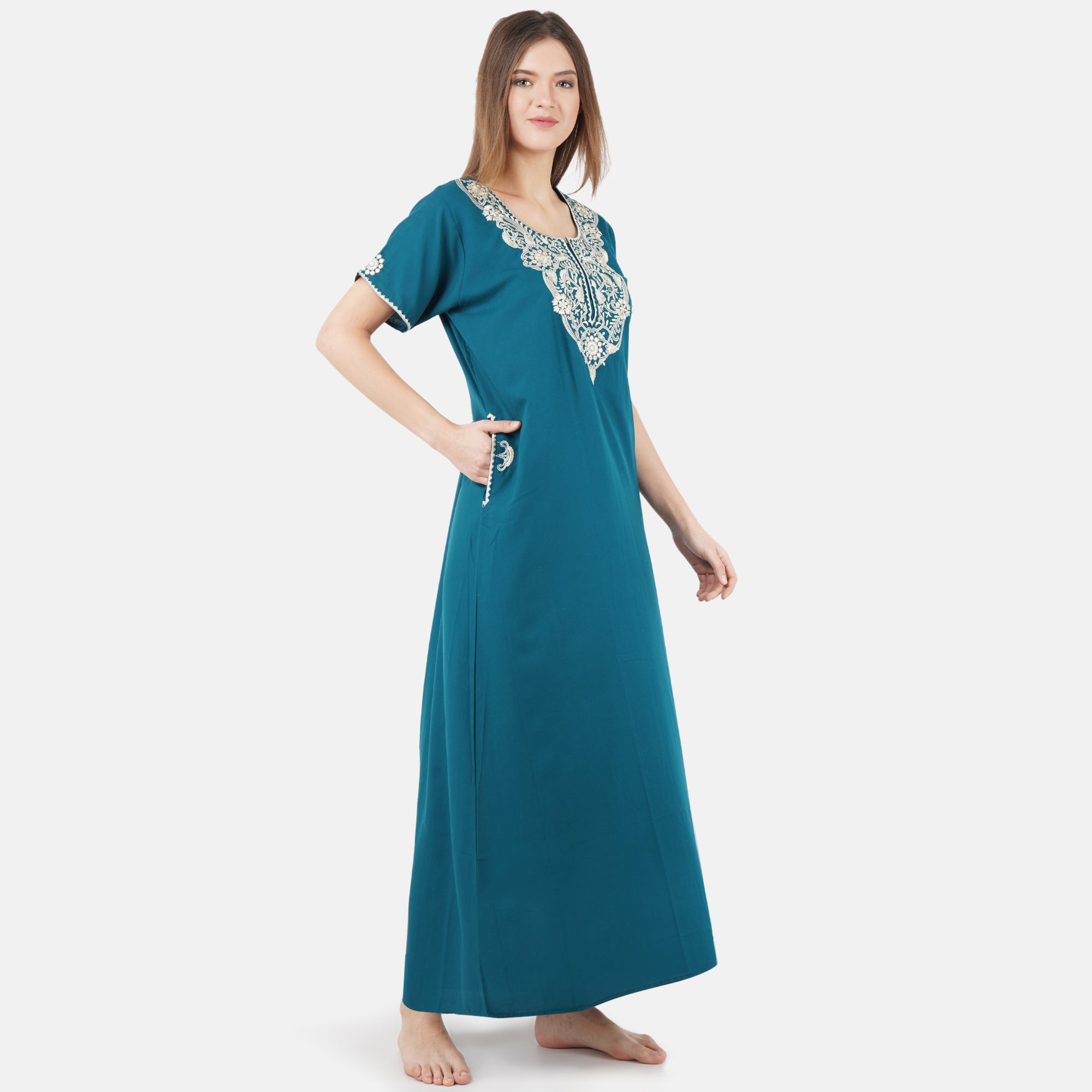 White Floral Embroidered Nightgown
