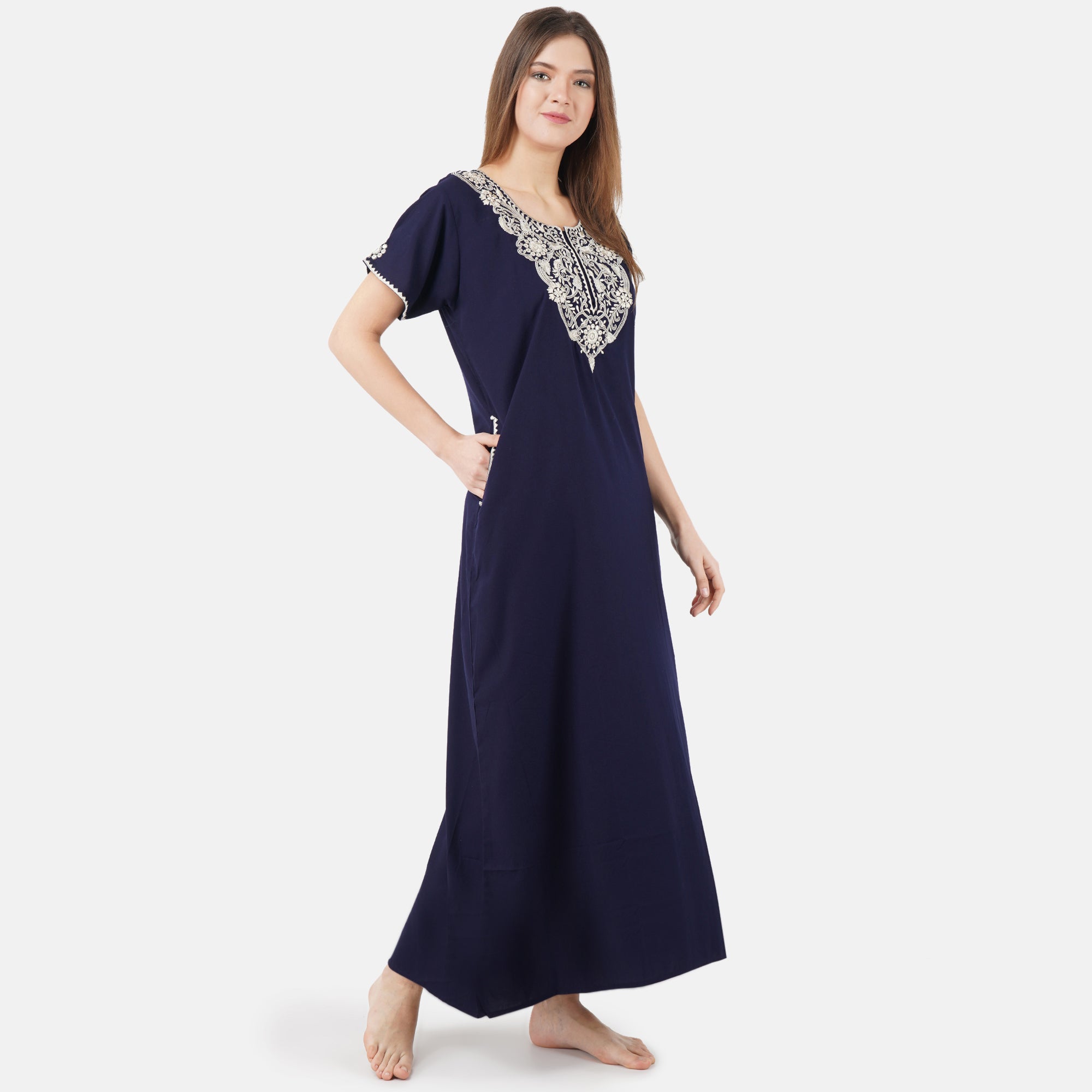White Floral Embroidered Nightgown