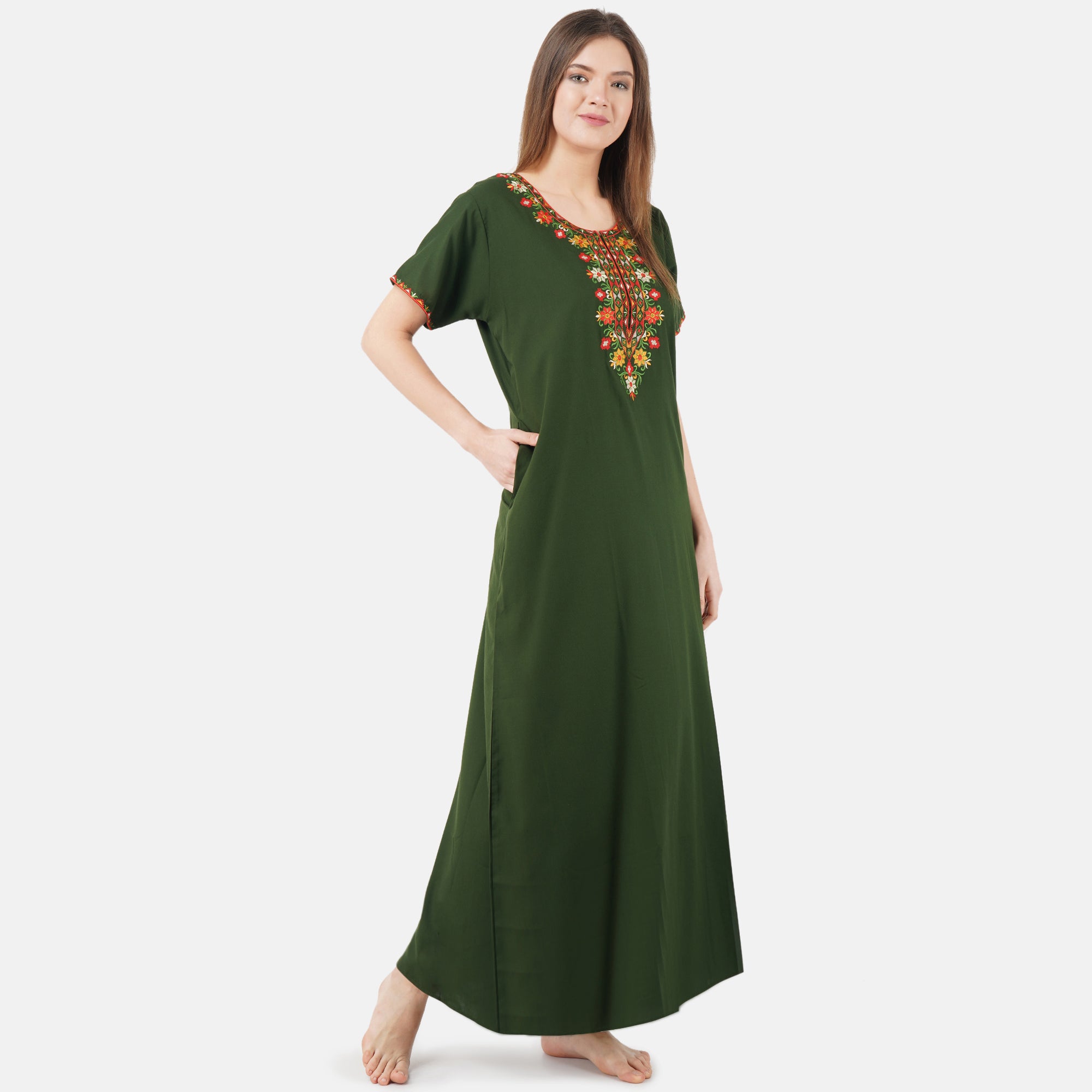 Multifloral Embroidery Night Gown