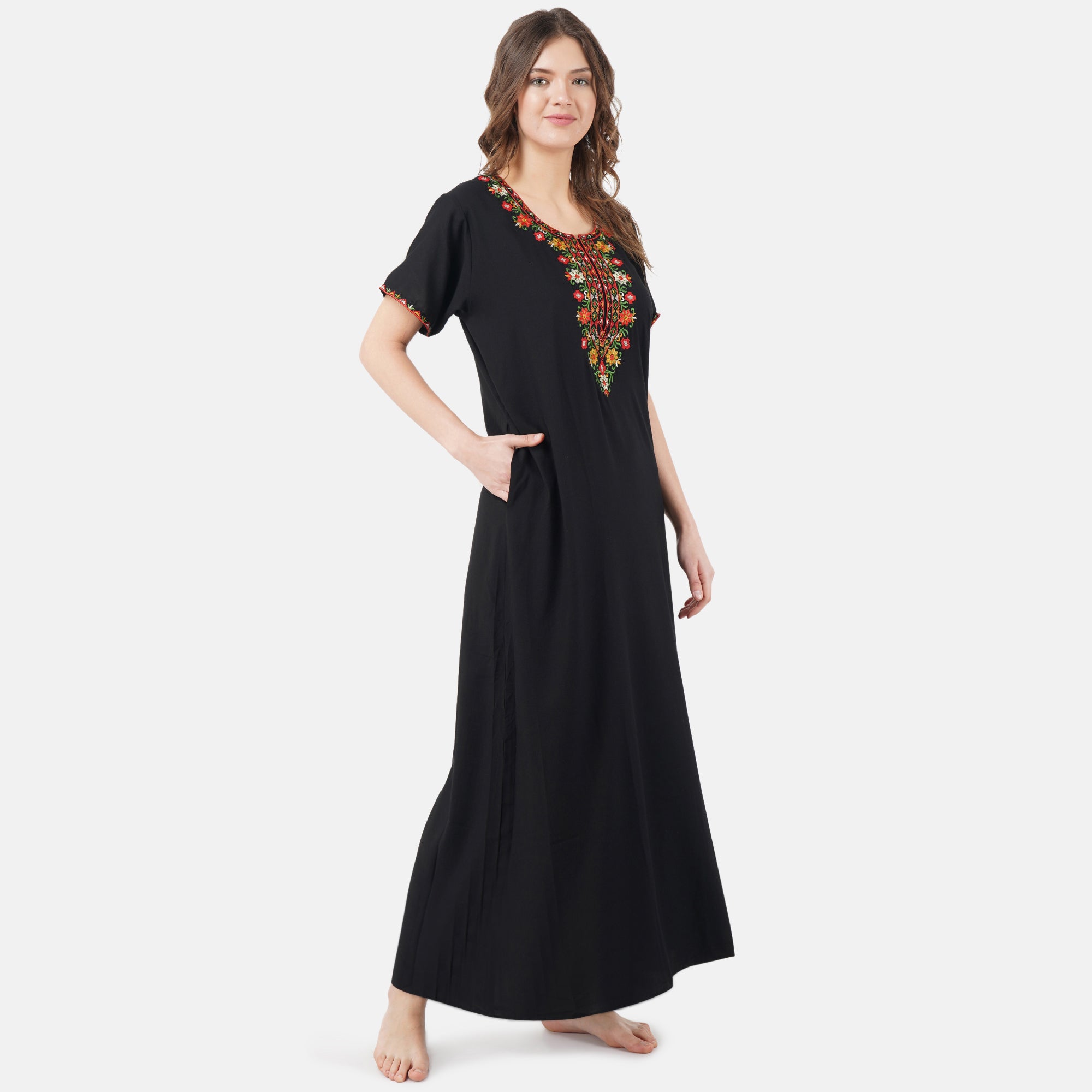 Multifloral Embroidery Night Gown