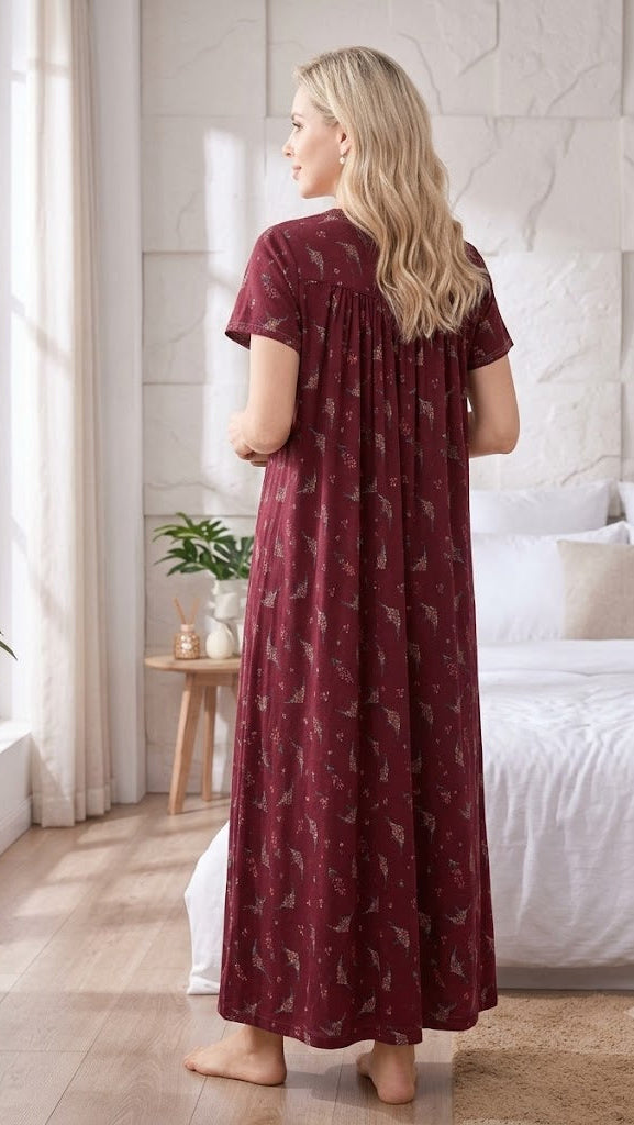 Alpine Comfort Pleated Maxi Nightgown
