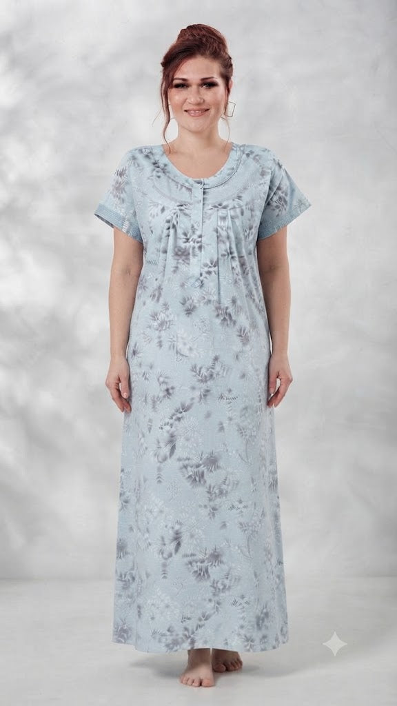 Light Floral Print A-Line Cotton Nighty