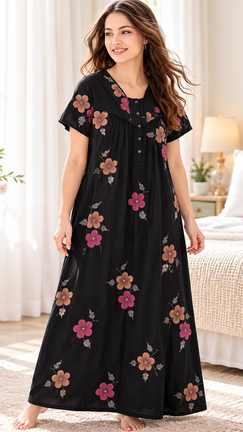 Vintage Alpine Flora Embroidered Long Gown