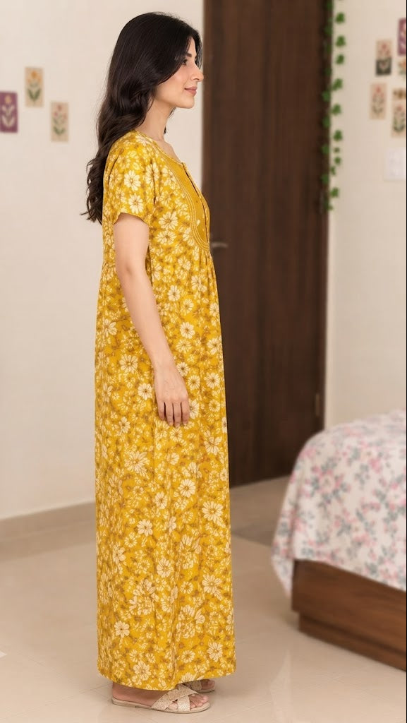 Floral Embroidered Cotton Nighty
