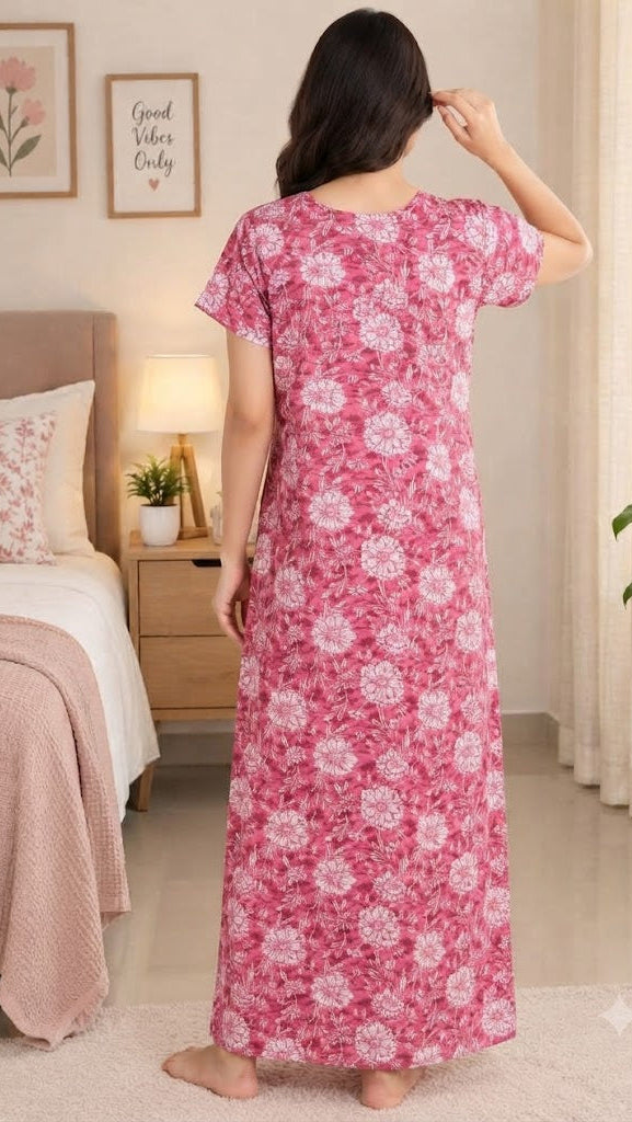 Floral Embroidered Cotton Nighty