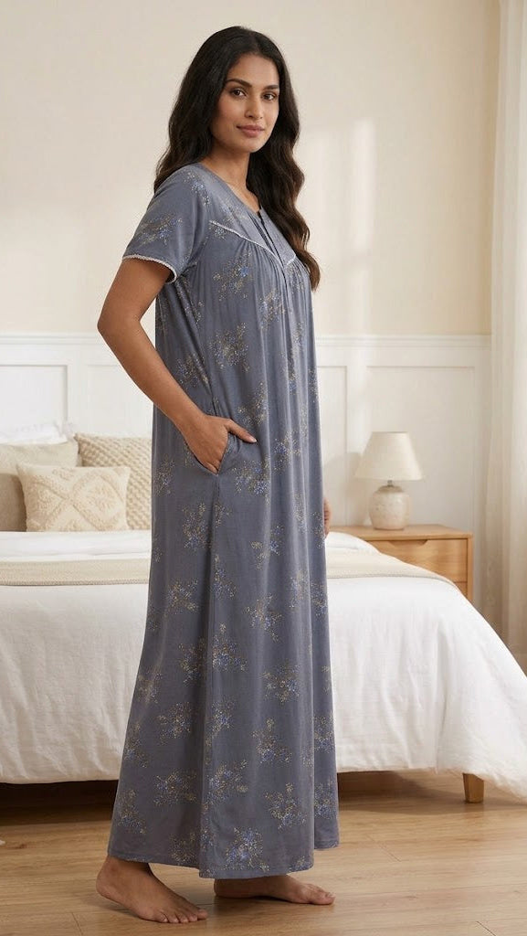 Elegance Floral Pleated Alpine Nightgown