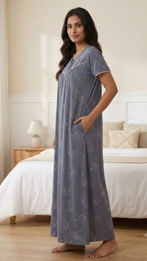 Elegance Floral Pleated Alpine Nightgown