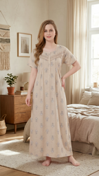 Pleated Floral Motif Lounge Gown
