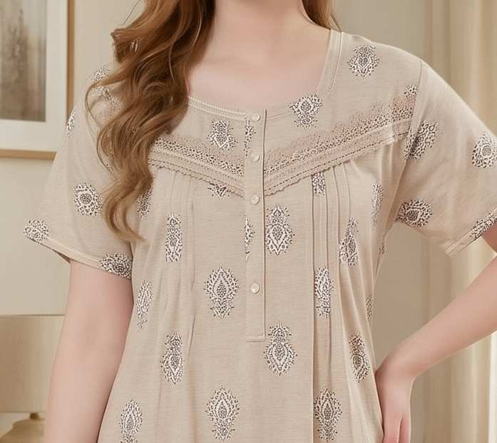 Pleated Floral Motif Lounge Gown