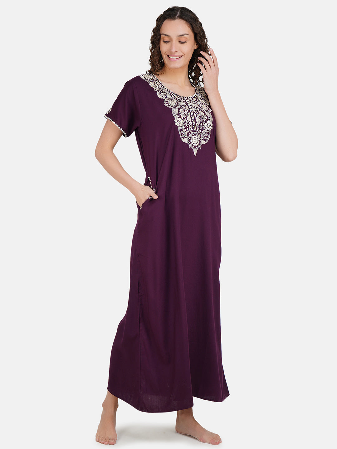 White Floral Embroidered Nightgown