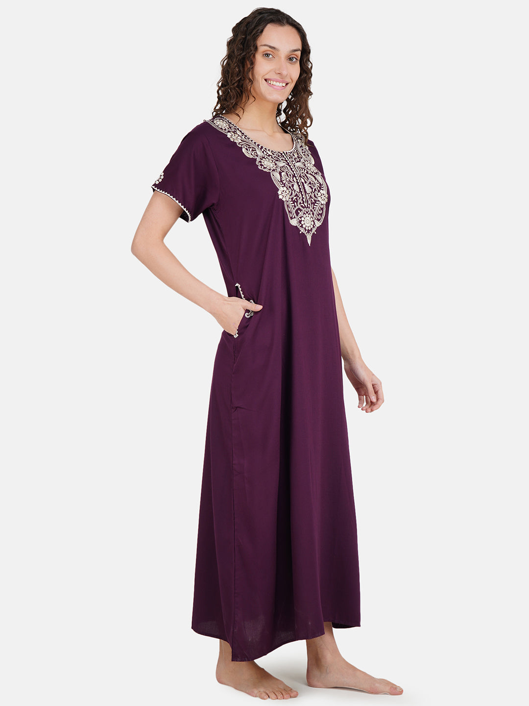 White Floral Embroidered Nightgown