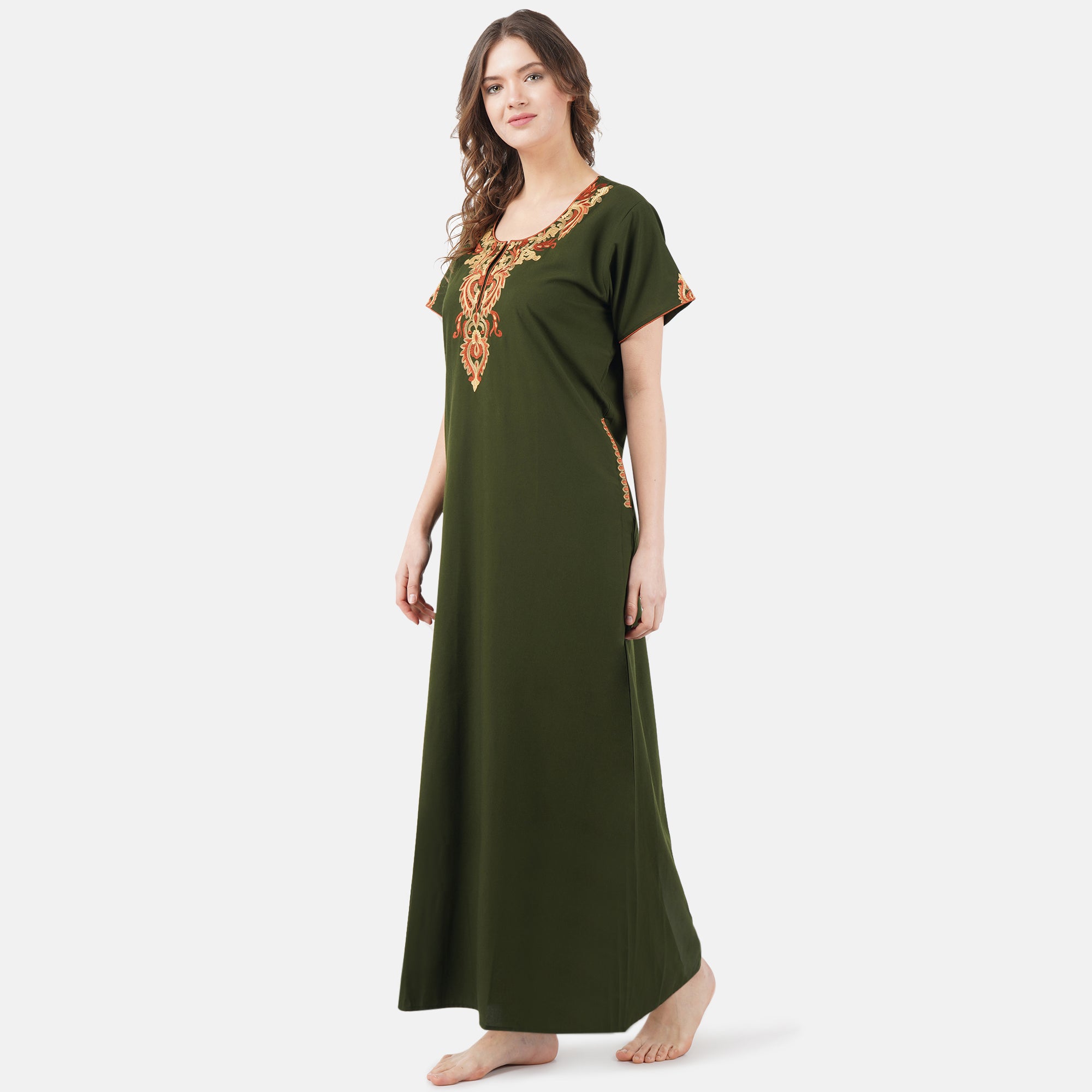 Cream Embroidery Night Gown