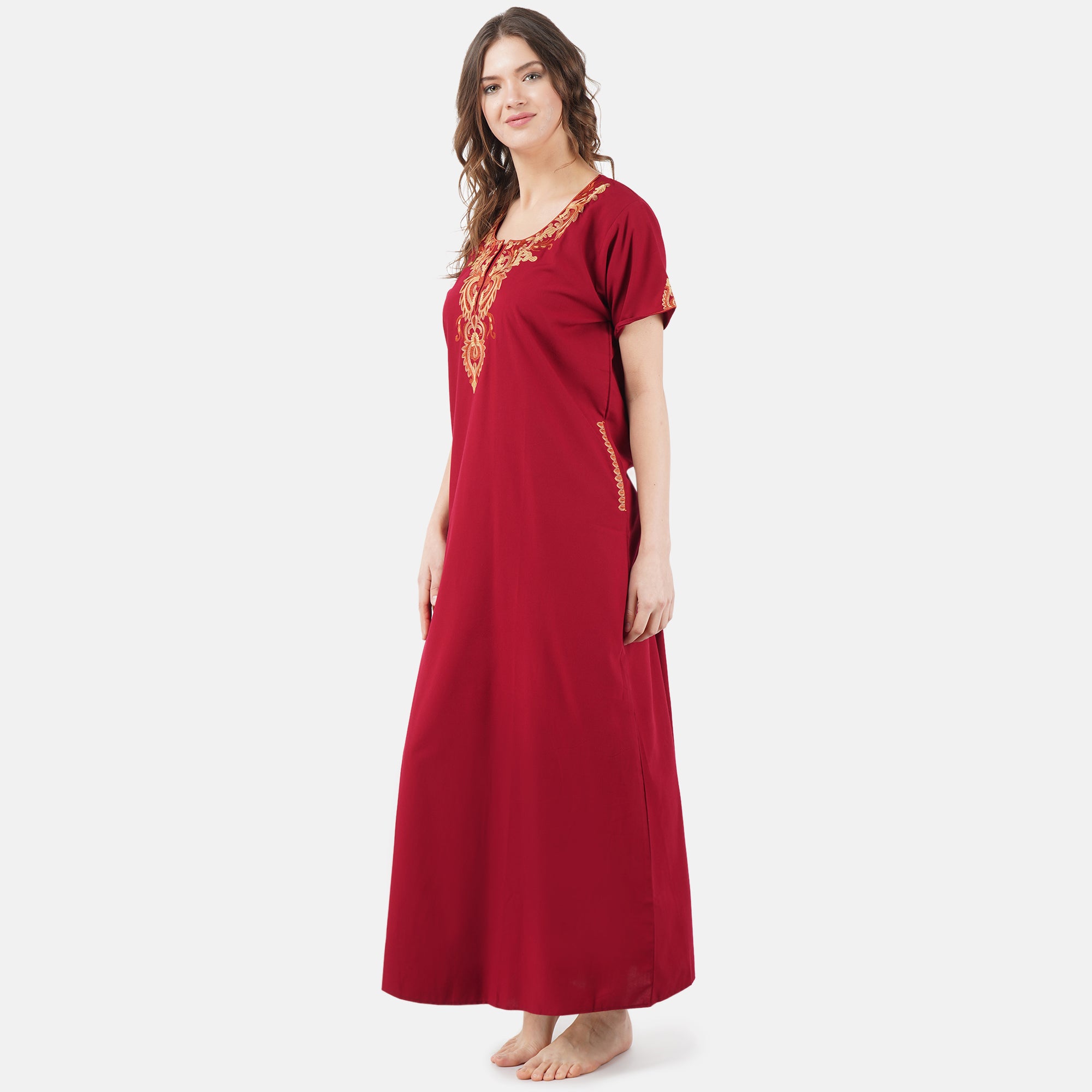 Cream Embroidery Night Gown
