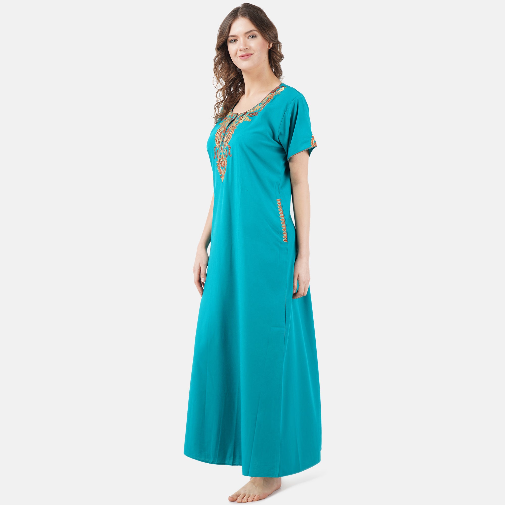 Cream Embroidery Night Gown
