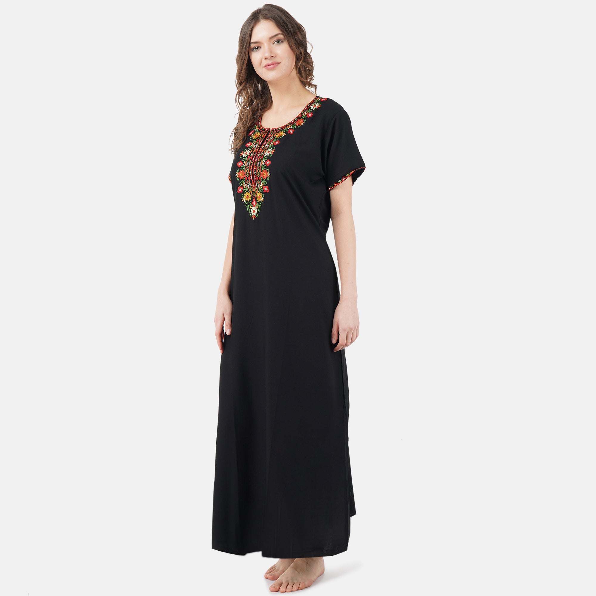 Multifloral Embroidery Night Gown