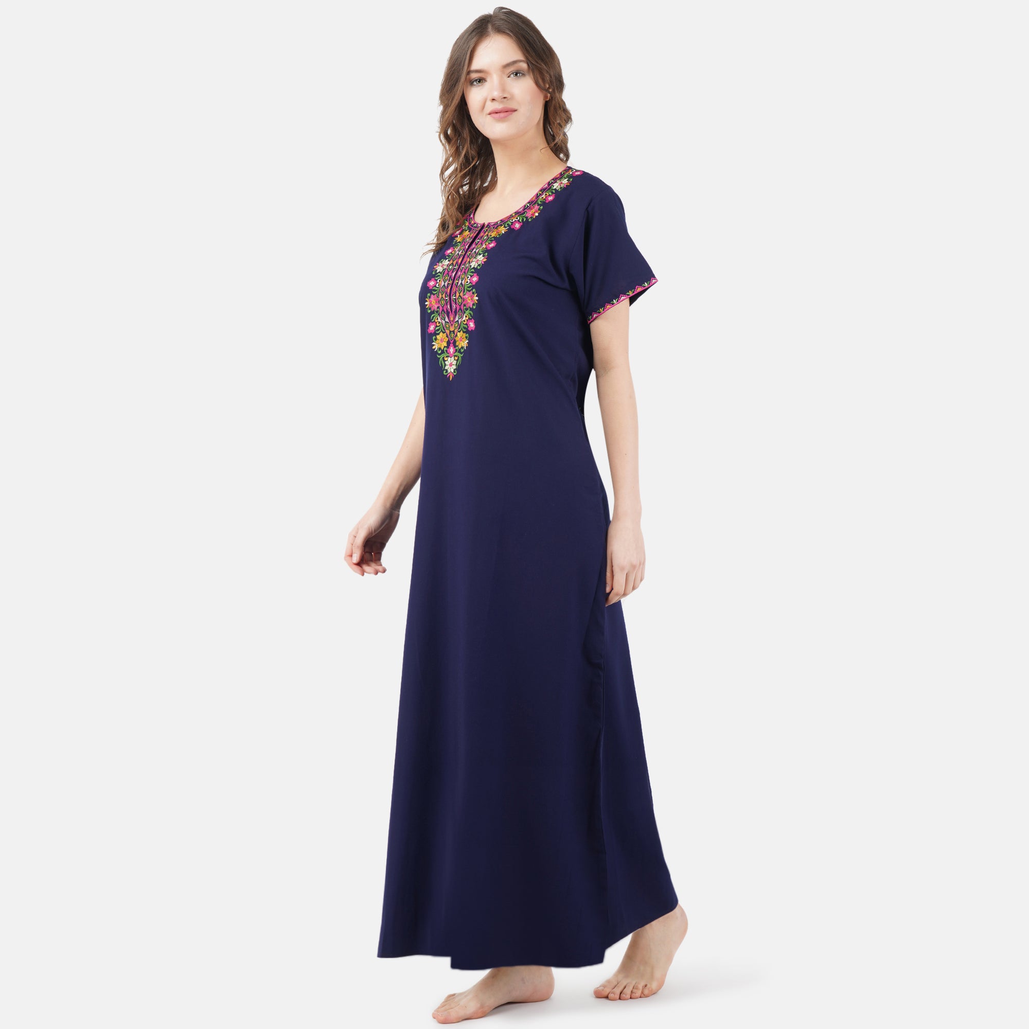 Multifloral Embroidery Night Gown