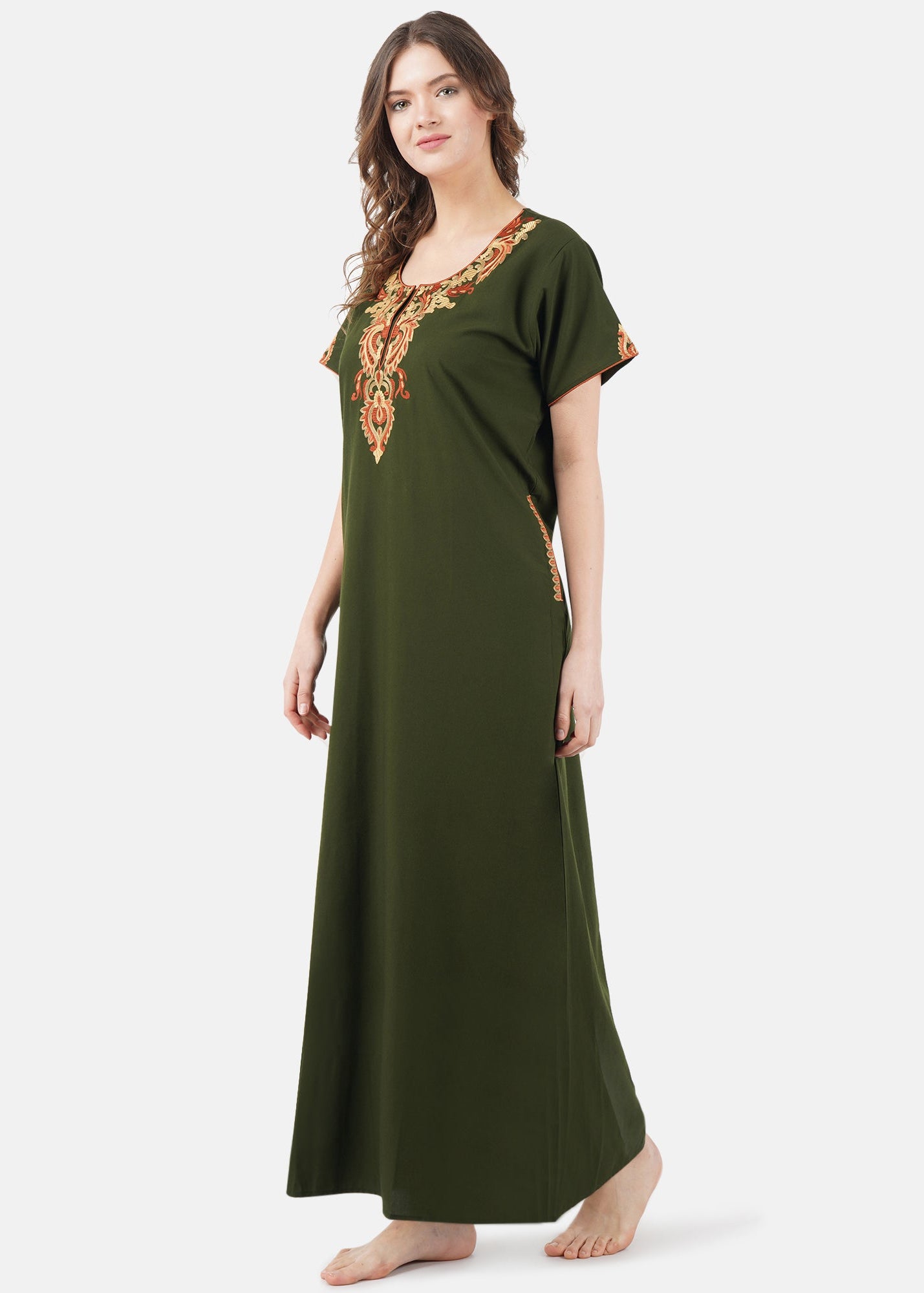 Cream Embroidery Night Gown