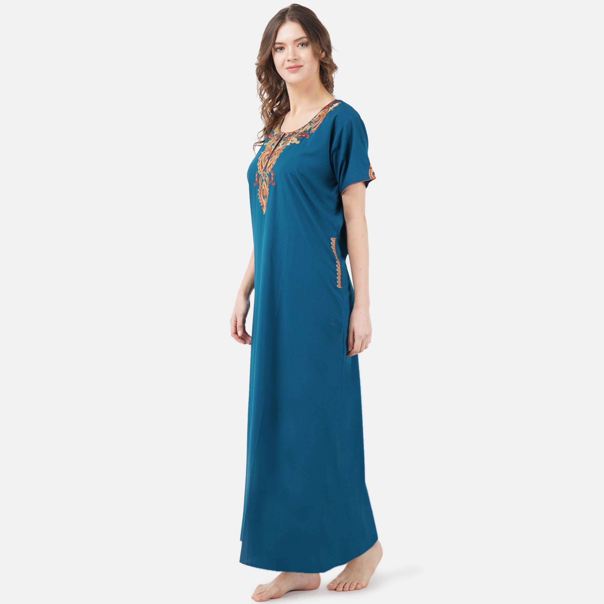 Cream Embroidery Night Gown