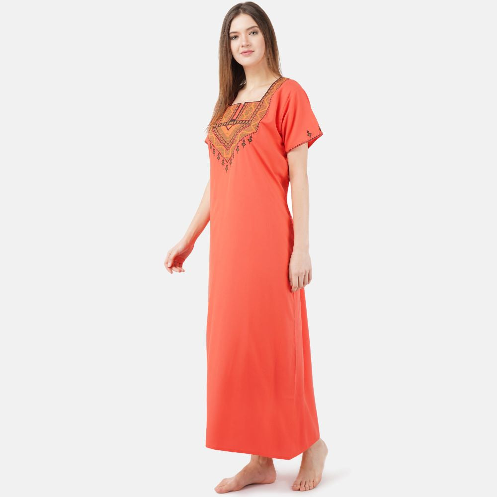 Resham Embroidery Night Gown