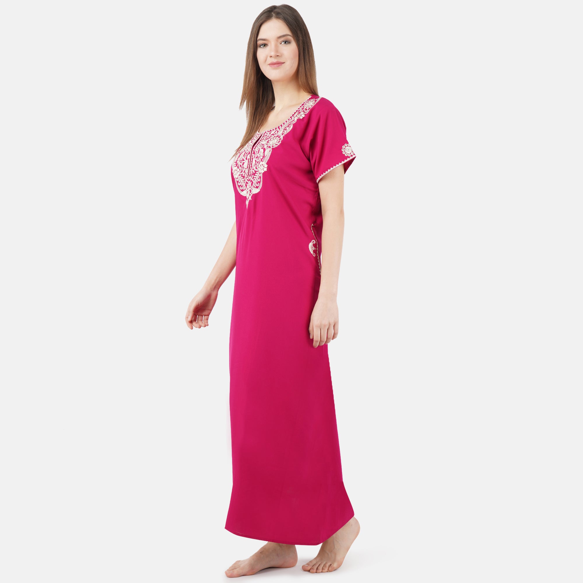 White Floral Embroidered Nightgown