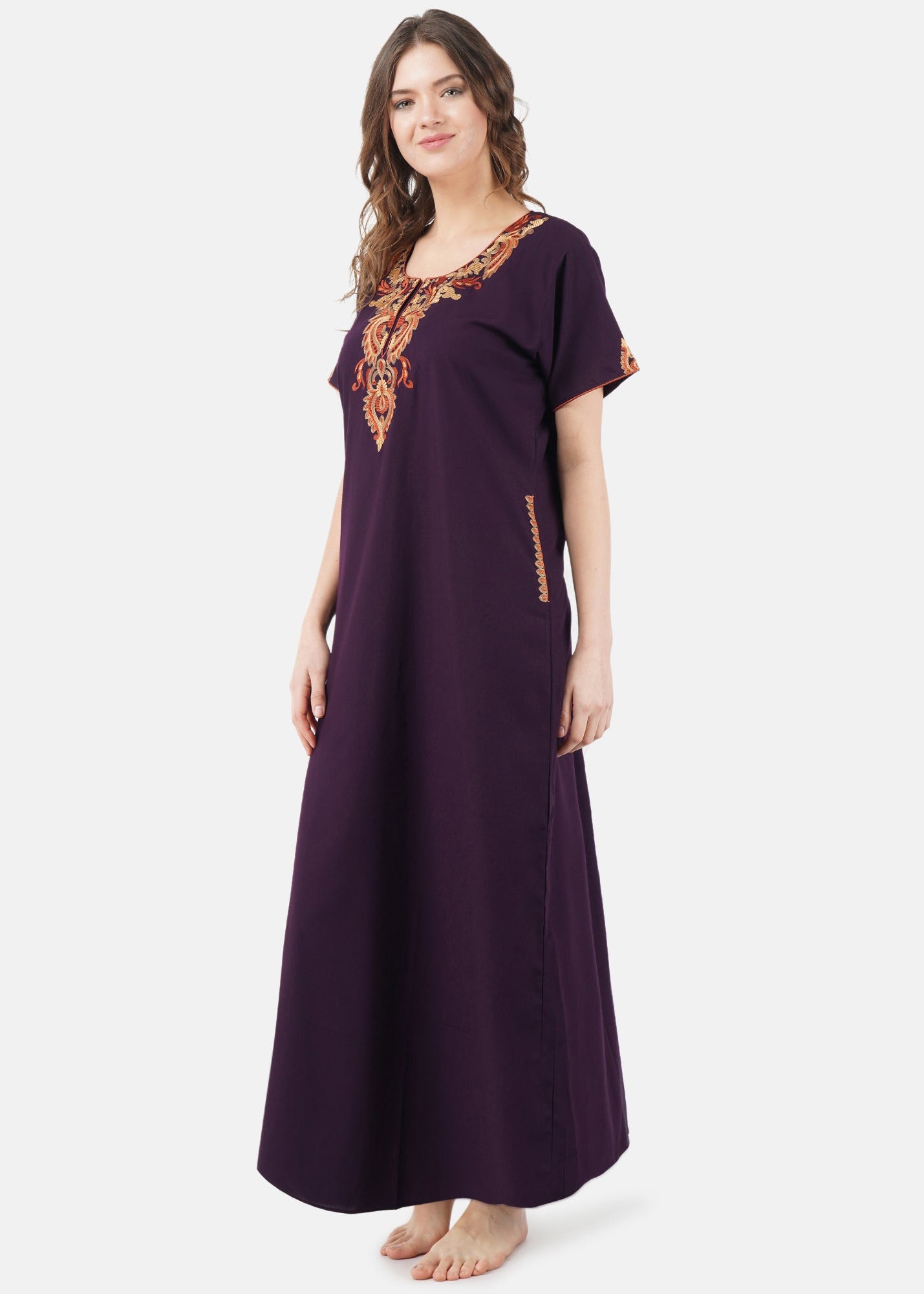 Cream Embroidery Night Gown