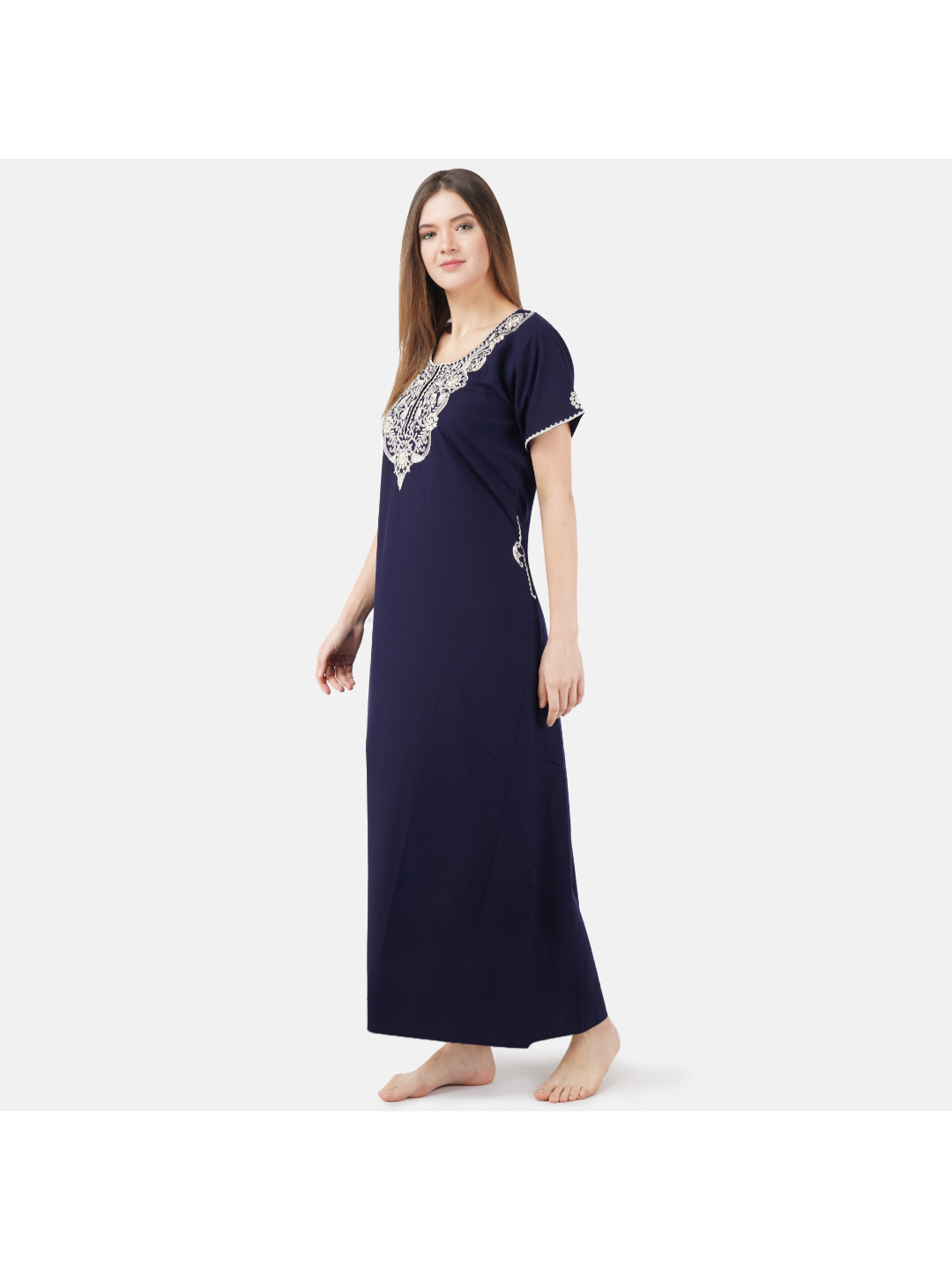 White Floral Embroidered Nightgown
