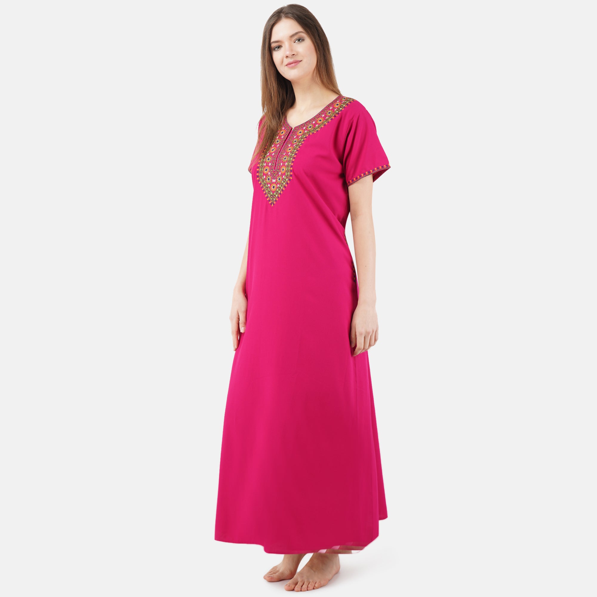 V-shaped Embroidery Night Gown