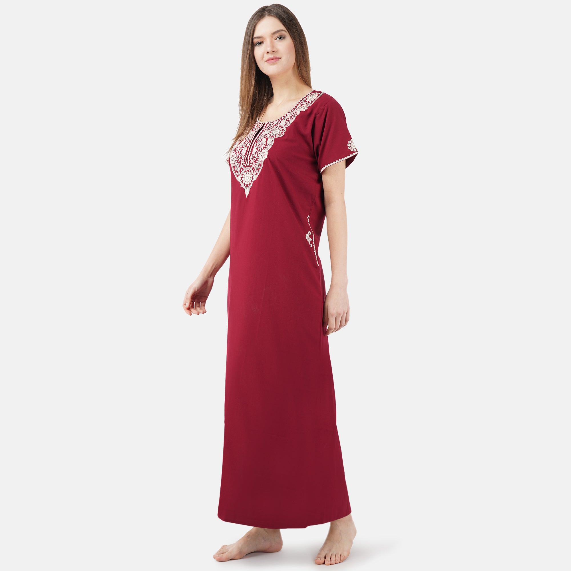 White Floral Embroidered Nightgown