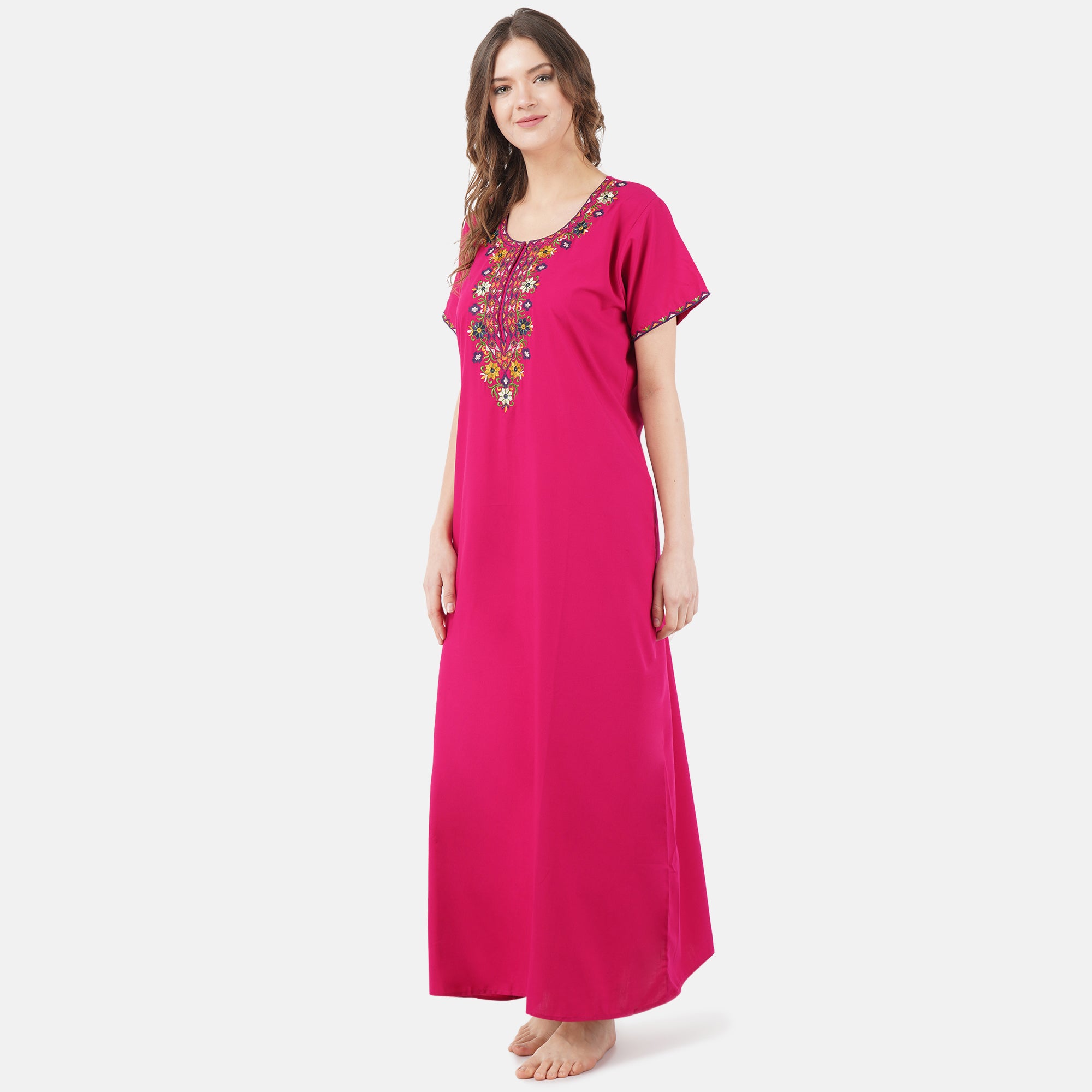 Multifloral Embroidery Night Gown