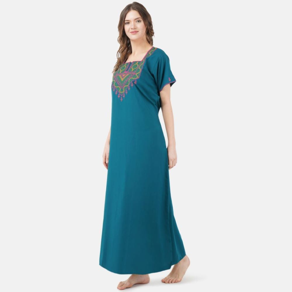 Resham Embroidery Night Gown